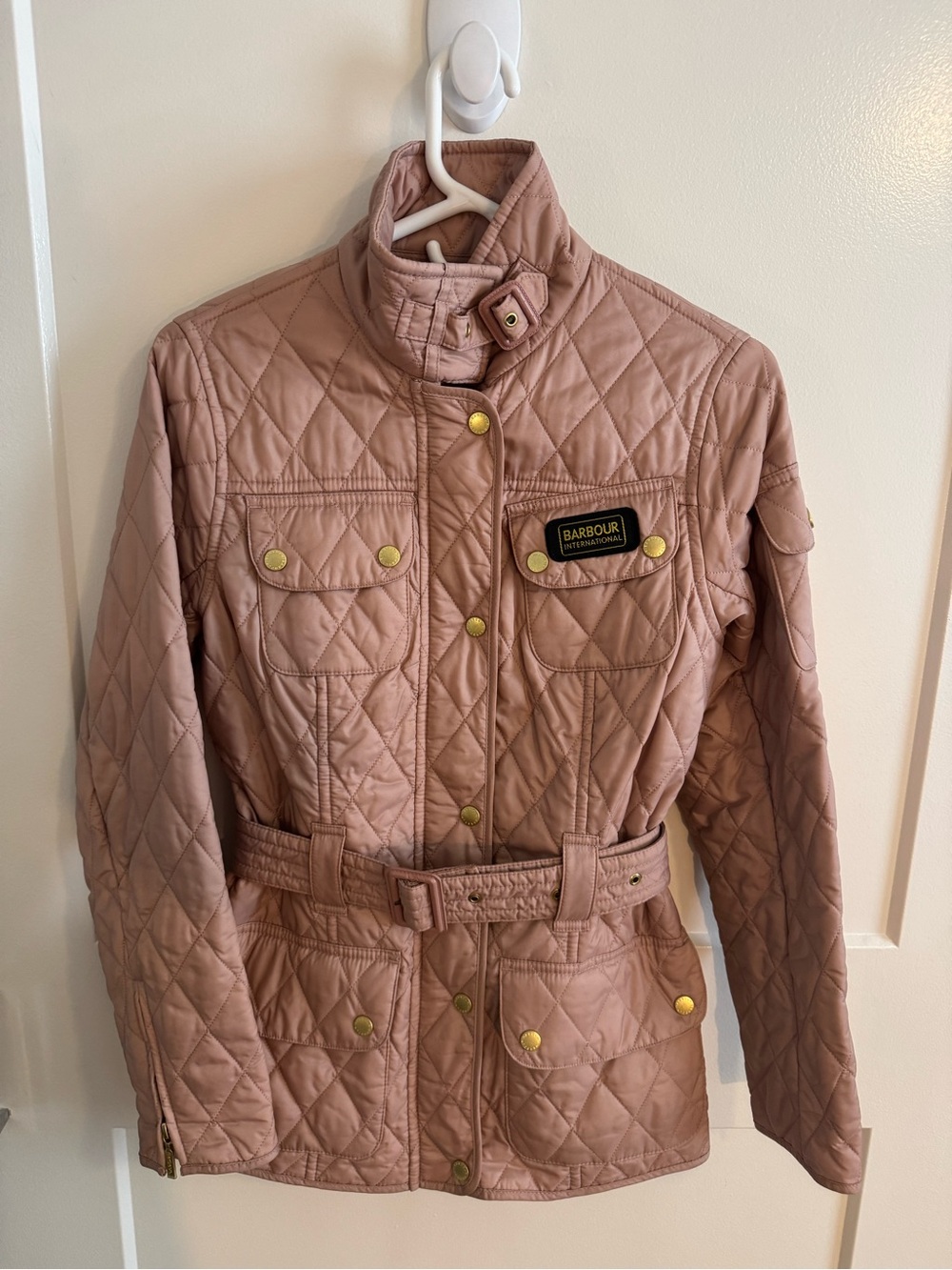 Barbour Quilted Belted Utility Jacket in Rose Taupe - Picture 2 of 14
